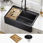 Photo 1 of KRAUS Bellucci 33” Workstation Drop In Retrofit Farmhouse Single Bowl Granite Kitchen Sink in Black with Accessories
