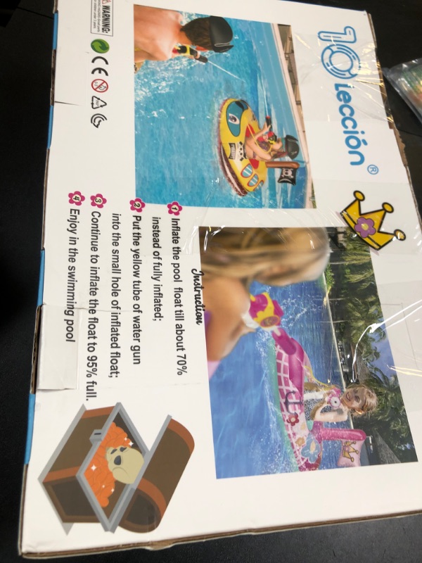 Photo 1 of 2 Pack Toddler Pool Floats with Squirt Gun, Inflatable Pool Toys for Kids, Pink Flower Princess Floaties for Girls, Blow up Pirate Ship Pool Floats for Child?Baby Water Float Summer Pool Game Toys