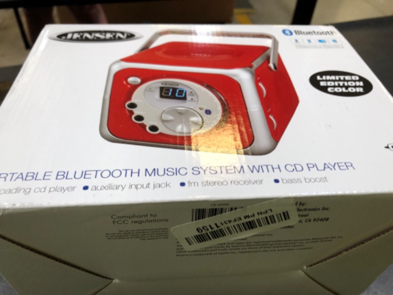 Photo 1 of Jensen CD-555RS Red CD Bluetooth Boombox Portable Bluetooth Music System with CD Player +CD-R/RW & FM Radio with Aux-in & Headphone Jack Line-in Limited Edition- (Red)