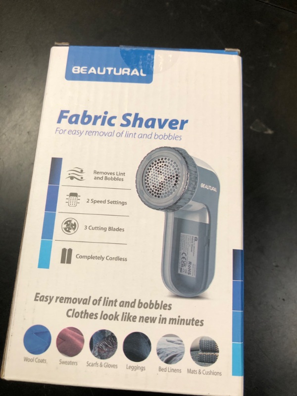 Photo 1 of BEAUTURAL Fabric Shaver and Lint Remover, Sweater Defuzzer with 2-Speeds, 2 Replaceable Stainless Steel Blades, Battery Operated, Remove Clothes Fuzz, Lint Balls, Pills, Bobbles Gray