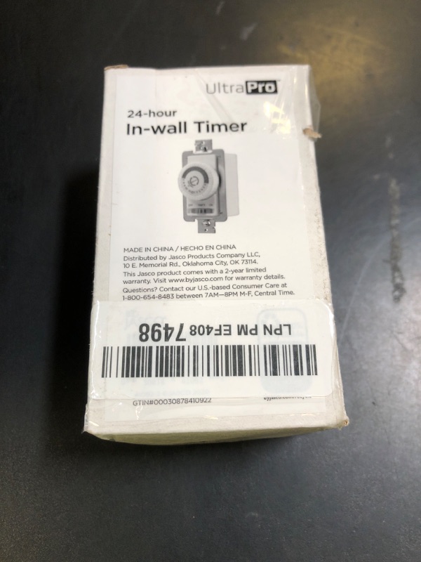 Photo 1 of UltraPro 24-Hour Indoor Mechanical In-Wall Timer, 30 Minute Interval, Neutral Wire Required, Dial Timer Light Switch for Lights, Bathroom Fan, Exhaust Fan, Single Pole Wall Timer Switch, White, 41092