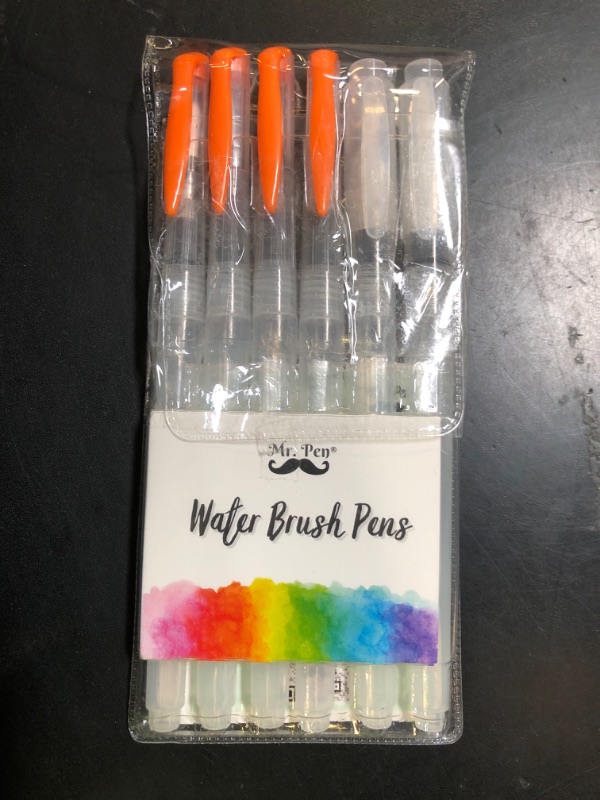 Photo 1 of Mr. Pen Watercolor Brush Pens, 6 pcs, Pointed & Flat Tips, Nylon Bristles, White, Refillable, Portable Ink/Water Brush