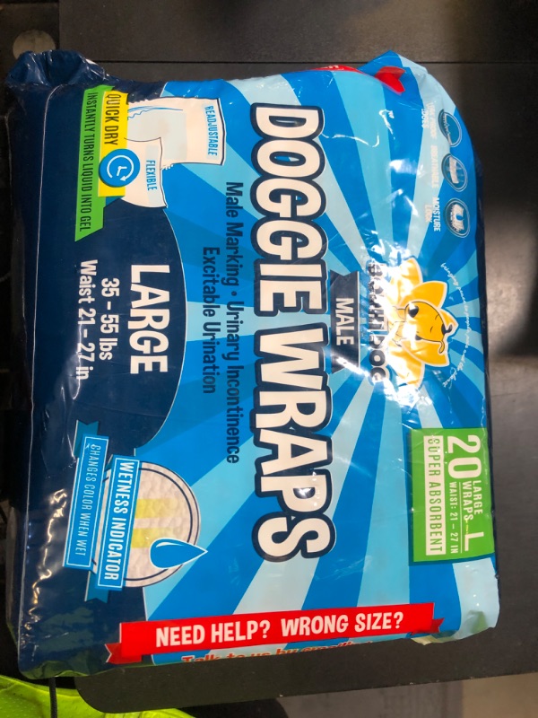 Photo 1 of Bodhi Dog Disposable Male Dog Diapers - Super Absorbent, Leak-Proof Pee Wraps - Adjustable Fit, Comfortable Design, Advanced Moisture Control, and Wetness Indicator - Large (20 Count)