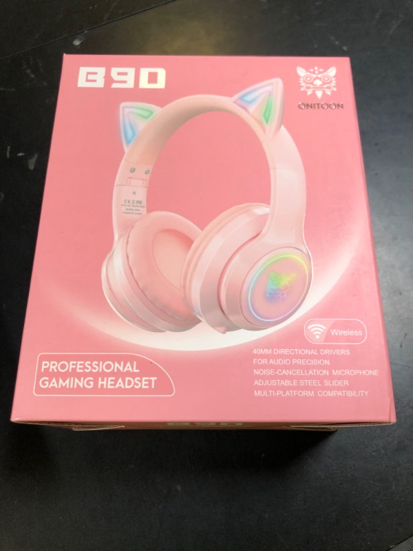 Photo 1 of ONITOON Cat Ear Bluetooth Headphones with Micphone for Kids & Adults, LED Light Up Wireless HI-FI Sound Quality, Over-Ear Headphones with Volume Control for iPhone/iPad/Laptop/PC(55H Play Time)