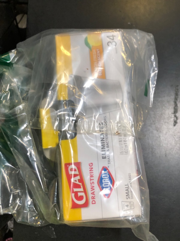 Photo 1 of Glad Small Drawstring Trash Bags with Clorox, 4 Gal, Lemon Fresh Bleach, 34 Ct (Package May Vary)