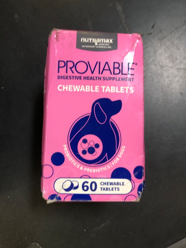 Photo 1 of Nutramax Proviable Probiotics for Dogs, Daily Digestive Health Supplement with Multiple Strains of Bacteria, Dog Probiotics Plus Prebiotics, 60 Chewable Tablets (EXP 01/2027)