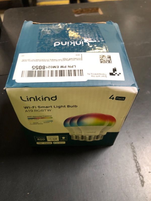 Photo 1 of Linkind Smart Light Bulbs, Smart Bulb That Work with Alexa & Google Home, LED Light Bulbs Color Changing, 104 Preset Scene, Music Sync, A19 E26 2.4GHz RGBTW WiFi Bluetooth Light Bulb 60W, 800LM, 4Pack