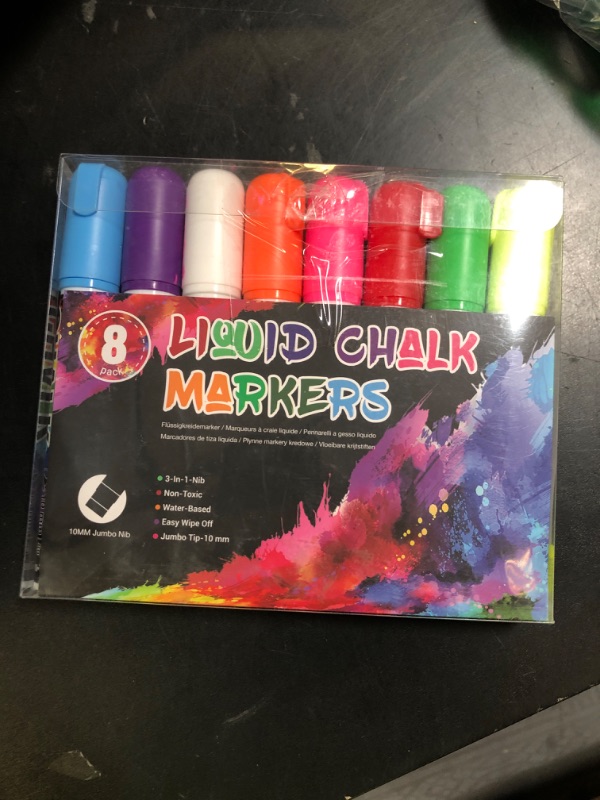Photo 1 of Window Chalk Markers for Cars Washable: 8 Colors Jumbo Liquid Chalk Marker with 10mm Thick Tips, Big Chalkboard Markers, Car Window Paint Markers Pen for Glass, Auto, Bistro, Mirror, Poster, Business