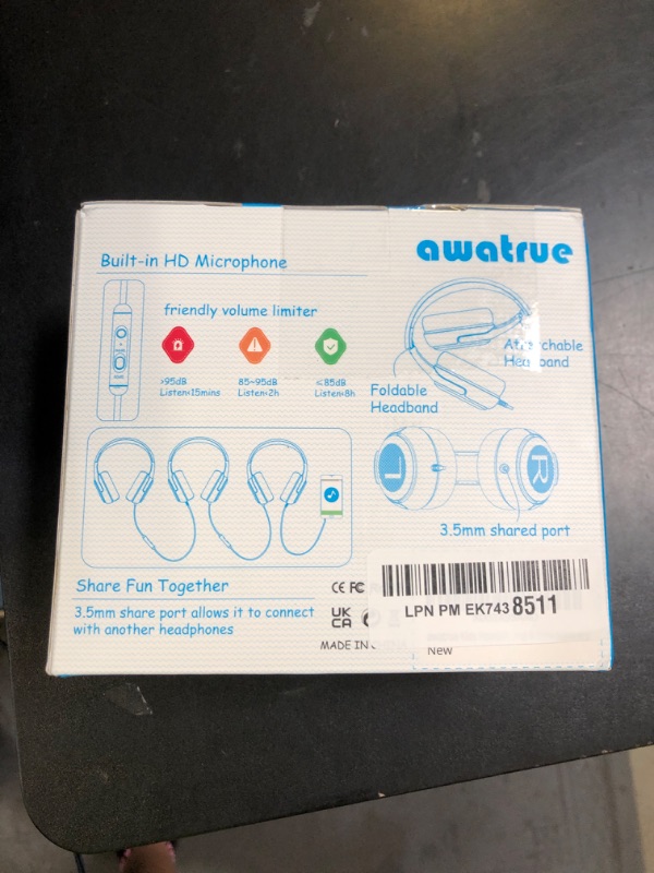 Photo 1 of awatrue Kids Headphones Wired Toddler Headphones with Microphone, Over-Ear Headphones, 85/94dB Volume-Limiting, 3.5mm Jack, Foldable On-Ear Design - Safe & Comfortable for Learning & Entertainment