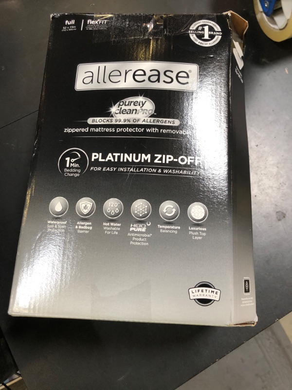 Photo 1 of AllerEase Platinum Zip-Off Top Waterproof Mattress Protector Full Size 360 Degree Zipper Allergen Barrier Temperature Balancing Luxurious Plush Top Separately Machine Washable Mattress Cover (White)