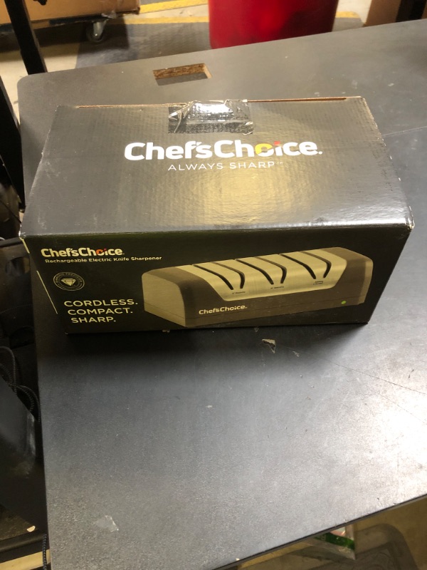 Photo 1 of Chef’sChoice Electric Knife Sharpeners with Rechargeable Battery for 15 and 20-Degree Straight and Serrated Knives using 100-Percent Diamond Abrasives, 2-Stage, Gray