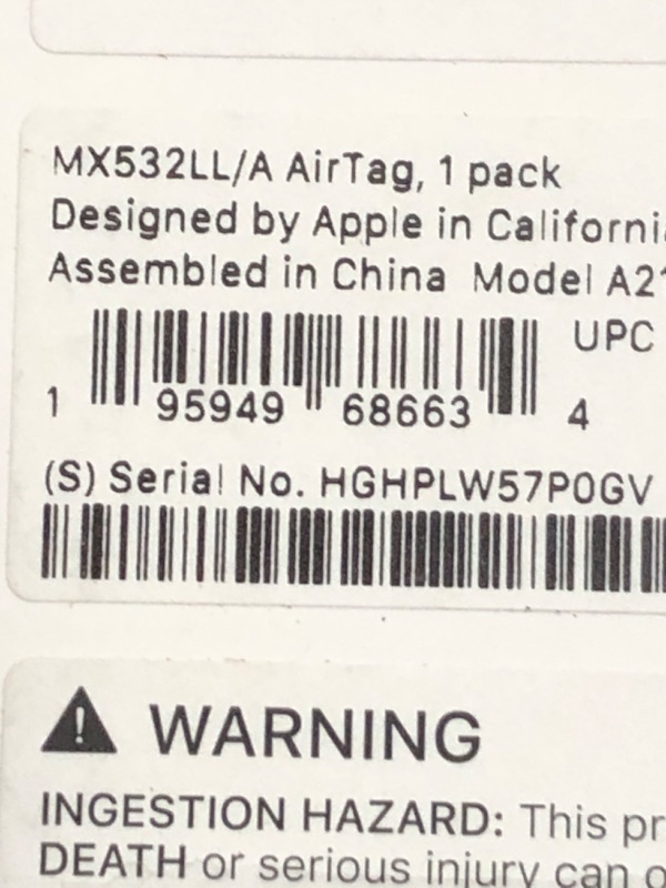 Photo 1 of Apple AirTag. Keep Track of and find Your Keys, Wallet, Luggage, Backpack, and More. Simple one-tap Set up with iPhone or iPad