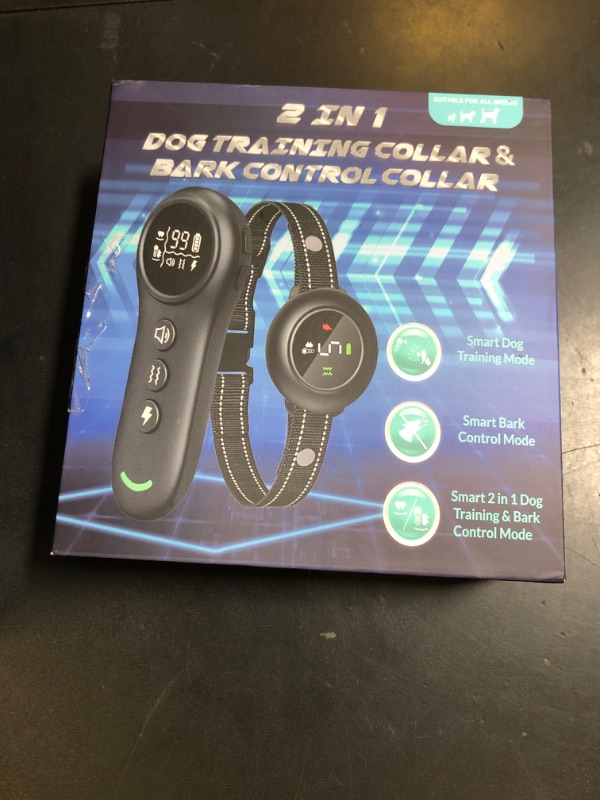 Photo 1 of 2-in-1 Dog Shock Collar & Dog Bark Collar - Smart Anti Barking Dog Training Collar with 5 Adjustable Sensitivity & 3300FT Remote for All Breeds IP67 Waterproof E-Collar