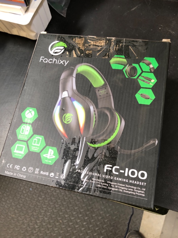 Photo 1 of Fachixy FC100 Gaming Headset with Microphone for PS4, PS5, Switch, Xbox, PC, Mac, Gamer Headset with RGB Light, Computer Headphones with Mic