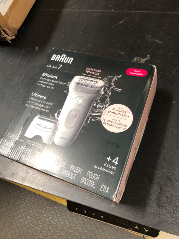 Photo 1 of Braun Epilator Silk-épil 7, Hair Removal Device, Women Shaver & Trimmer, Wet and Dry, Wide Head, Includes Shaver Head and Trimmer Comb, SE7-041, Silver