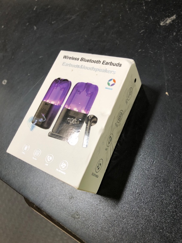 Photo 1 of 3 in 1 Wireless Bluetooth Earbuds with Speaker and Microphone,Portable Headphones One Button Switch,Mini RGB Charging Case with Led Digital Display,Type-C Charging Port 48 Hours Playback Headset Black