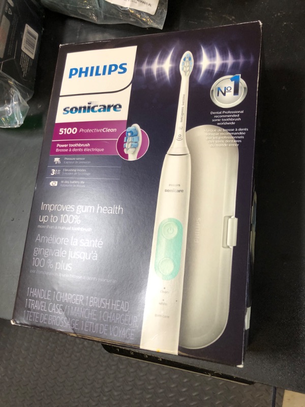 Photo 1 of Philips Sonicare ProtectiveClean 5100 Rechargeable Electric Toothbrush, with Pressure Sensor, 3 Cleaning Modes, SmarTimer and QuadPacer, 14-Day Battery Life, Travel Case, White, Model HX6857/11