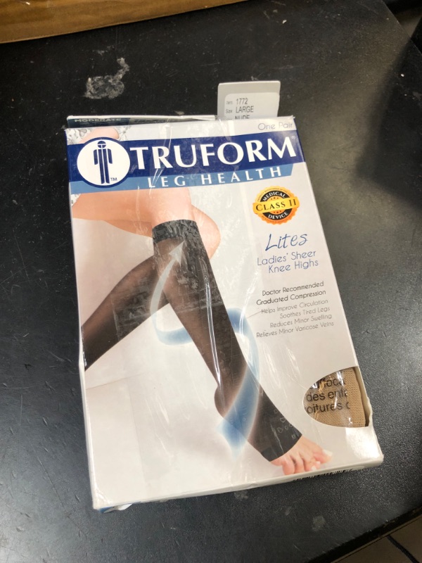 Photo 1 of Truform Sheer Compression Stockings, 15-20 mmHg, Women's Knee High Length, Open Toe, 20 Denier, Nude, Large