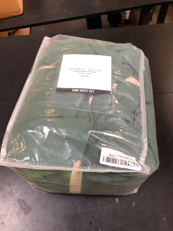 Photo 1 of Tribeca Living 100% French Linen 4-Piece Bed Sheet Set, Jade Green, King Sheets - Extra Deep Pocket Bed Sheet Set, European Flax Certified, Garment Washed, Solid