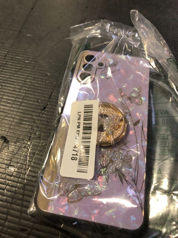 Photo 1 of Topwin Galaxy A13 5G Kickstand Case, Cute Marble Conch Shell Floral Butterfly with Ring Stand Mirror Elegant Shockproof Protective Cover for Girls Women for Samsung A13 5G (Purple)