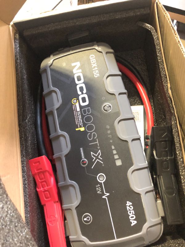 Photo 1 of NOCO Boost X GBX155: 4250A UltraSafe Jump Starter – 12V Lithium Battery Booster Pack, Portable Jump Box, Power Bank & Jumper Cables - for 10.0L Gas and 8.0L Diesel Engines