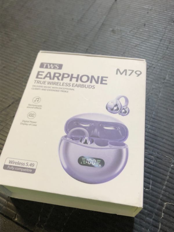 Photo 1 of MAcnas Open Ear Clip Headphones Wireless Earbuds Bluetooth 5.4 Sports Earphones Wireless Charging Case & LED Power Display Waterproof Fitness Headphones for Running (Purple)