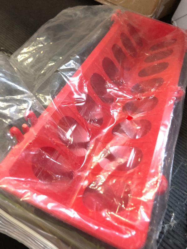 Photo 1 of MACGOAL Flip Top Poultry Feeder Trough Small Chick Feeder Plastic Chicken Feeder No Waste Spill Proof for Birds Small Poultry (Red)