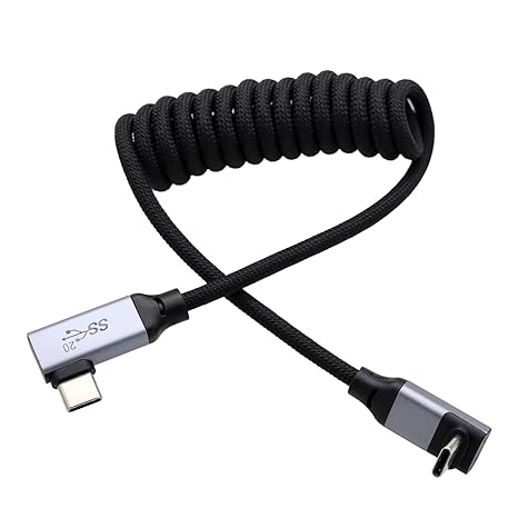 Photo 1 of HangTon USB Type C USB-C 20Gbps PD 100W 4K 60p Cable for Samsung SSD BMPCC 6K GH6 ZCAM R5 R6 Mark II A7C FX3 FX30 Camera iPhone 15 Phone Monitor, Up to Right Angled Coiled 30cm