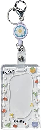 Photo 1 of ID Badge Holder with Retractable Badge Reel Clip and Lanyard, Cute Card Name Tag Lanyard Vertical ID Protector Bage Clips for Nurse Doctor Teacher Student (FLOWER)