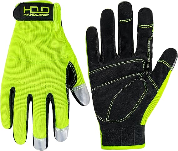 Photo 1 of  Hi-vis Yellow HANDLANDY Mens Work Gloves, Flexible Utility Working Gloves, Touch Screen Outdoor Yard Gloves (Large (Pack of 1))