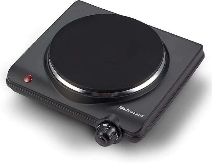 Photo 1 of Elite Gourmet ESB-301BF# Countertop Single Cast Iron Burner, 1000 Watts Electric Hot Plate, Temperature Controls, Power Indicator Lights, Easy to Clean, Black
