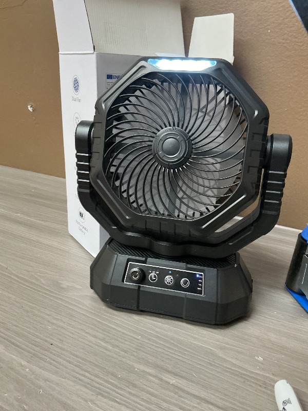Photo 1 of SEE NOTES PICTURES Portable Fan Rechargeable, 20000mAh Battery Powered Fan, LED Light, Remote Controller, Dual-Blade, 90°/270° Swing, 1-3H Timer, Battery Operated fan For Travel Tent Camping Bedroom Office Beach Fishing