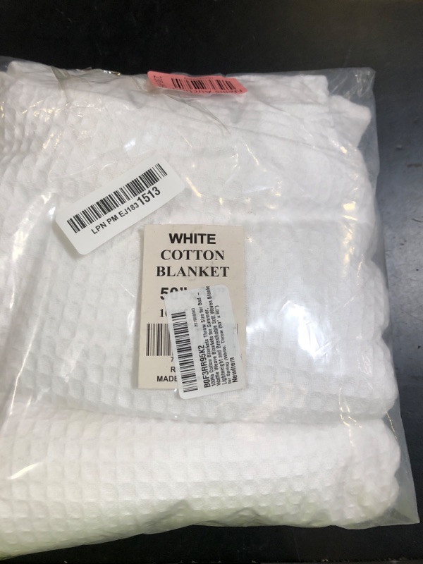 Photo 1 of 100% Cotton Blankets Throw Size for Bed - Waffle Weave Blankets for Summer, Lightweight and Breathable Soft Woven Blanket for Spring (White, Throw (50" x 60")