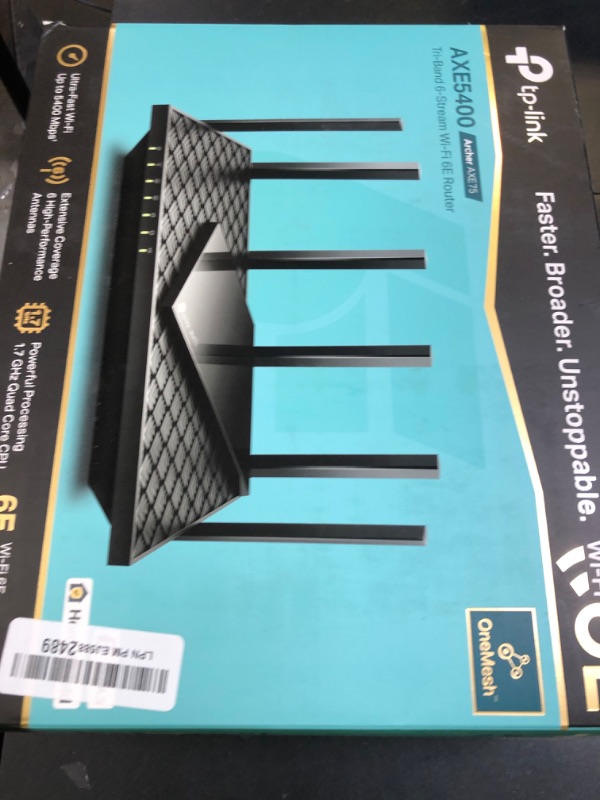 Photo 1 of TP-Link AXE5400 Tri-Band WiFi 6E Router (Archer AXE75)- Gigabit Wireless Internet Router, ax Router for Gaming, VPN Router, OneMesh, WPA3, Black