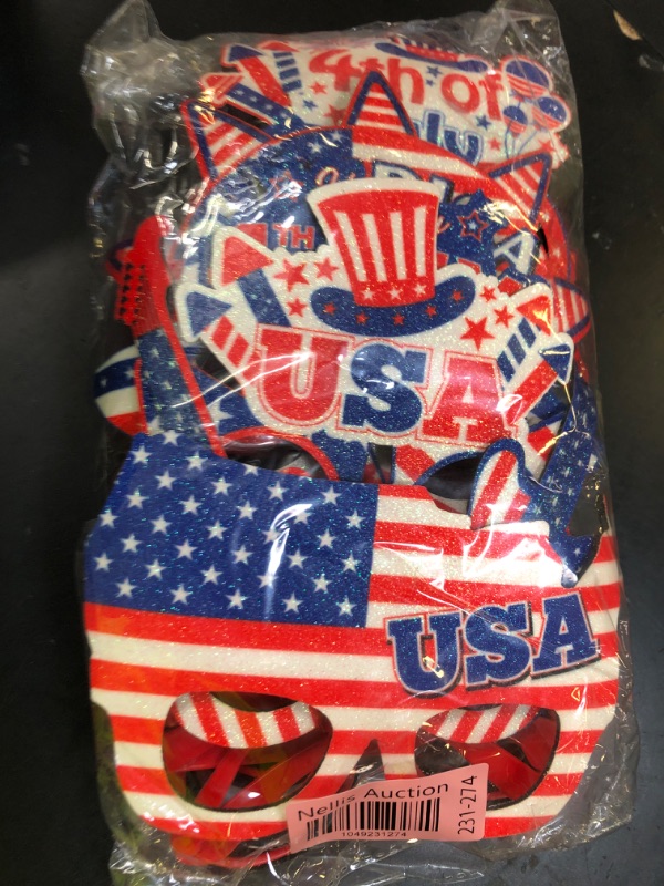 Photo 1 of 12 Pcs 4th of July Glasses Patriotic Party Sunglasses American Flag Eyewear for Independence Day Party Favors Red White and Blue Photo Booth Props for 4th of July Accessories Memorial Day Decorations