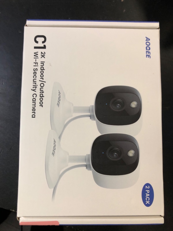 Photo 1 of AOQEE 2K Cameras for Home Security-Outdoor/Indoor Camera for Dog/Cat/Pet/Nanny/Baby, Color Night Vision, White Light, Siren, 24/7 SD Recordings, Works with Alexa/Google Home, C1-White-2P (2.4Ghz WiFi)