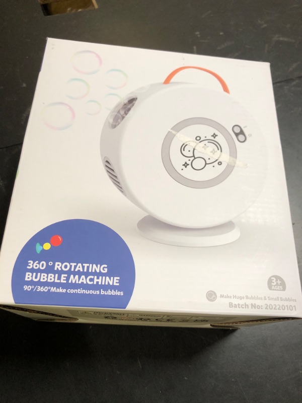 Photo 1 of Bubble Machine Automatic Bubble Blower for Kids Toddlers Rechargeable Battery Portable Bubble Maker Electric Bubble Machine Auto Rotating 90°/360° Outdoor Toy for Birthday Party Wedding