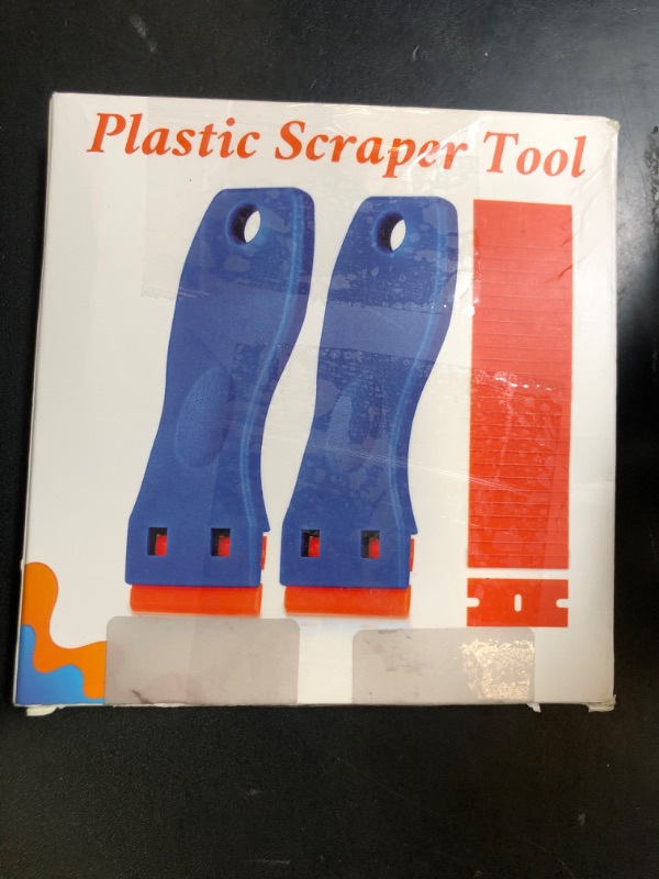 Photo 1 of KUSUFEFI Plastic Razor Blade Scraper, 2PCS Scraper Tool with 60PCS Plastic Blades, Cleaning Scraper Remover for Stickers, Decals, Adhesive, Labels, Paint, Glass, Car, Window, Caulk, No Scratches
