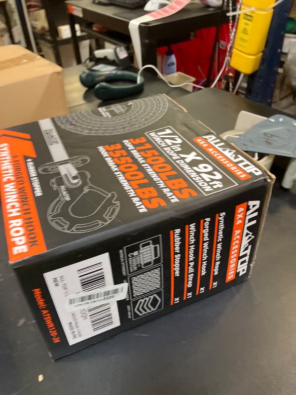 Photo 1 of ALL-TOP Synthetic Winch Rope w/Hook & Isolator, 3/8in x 92ft, 25500Lbs UHMWPE Cable Replace Kit, Forged Hook & Rubber Stopper & Safety Pull Strap