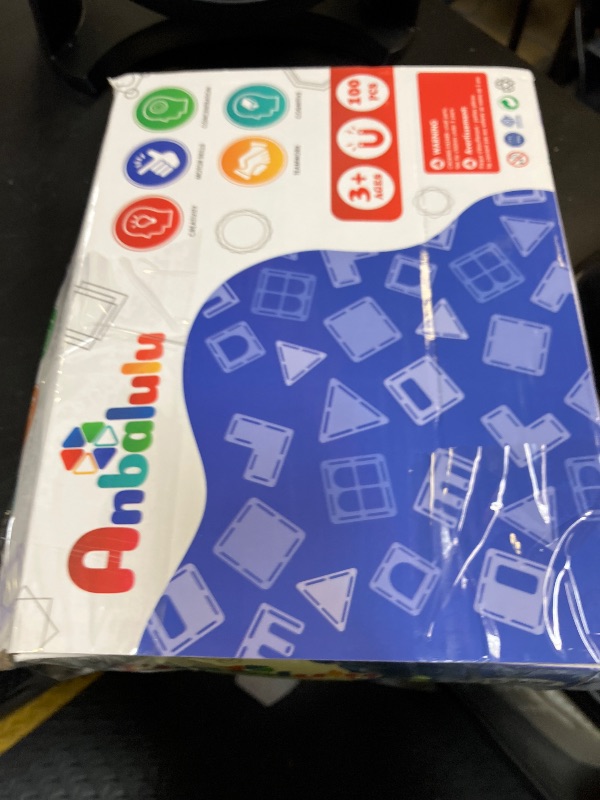 Photo 1 of Anbalulu Magnetic Tiles 100PCS with 2 Cars, STEM Educational Building Blocks for Kids Ages 3-9, Magnet Construction Toys Gift for Toddlers