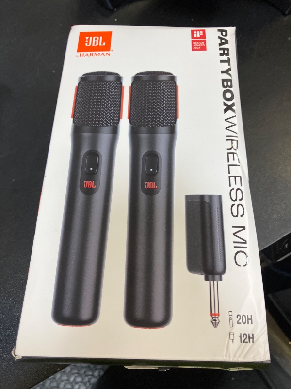 Photo 1 of JBL PartyBox Wireless Mic - 2X Digital Wireless Microphones, Rechargeable Battery (20hrs - 700mAh), Clear Voice, Crisp Sound, Stable 2.4GHz Connection, Compatible with All PartyBox Speakers (Black)