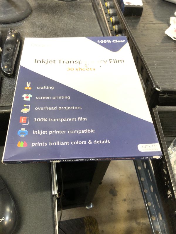 Photo 1 of OCTAGO Inkjet Transparency Paper (100% Clear) for Printers, Color Inkjet Transparency Film, Acetate Sheets for Crafts, Premium Print, Clear (8.5x11 Inches) - 30 Sheets - Screen Printing Supplies