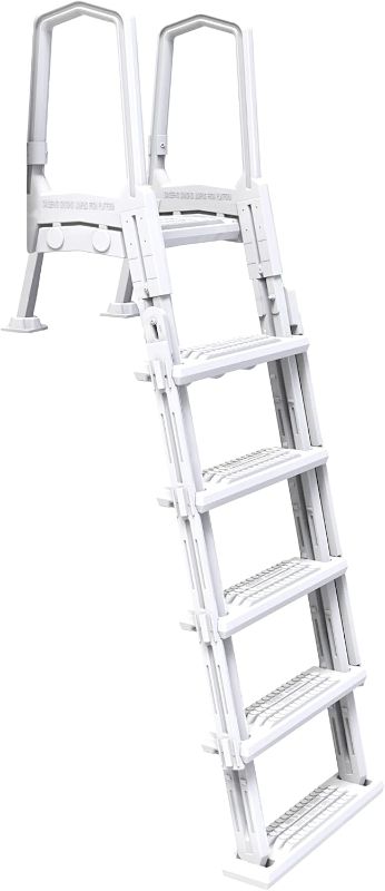 Photo 1 of Swimline HYDROTOOLS 87939 Premium External Ladder Entry & Exit System for Above Ground Pool Deck | 48 to 54 Inch Height | with Flip Up Ladder, Mounting Legs & XL Non Slip Treads
