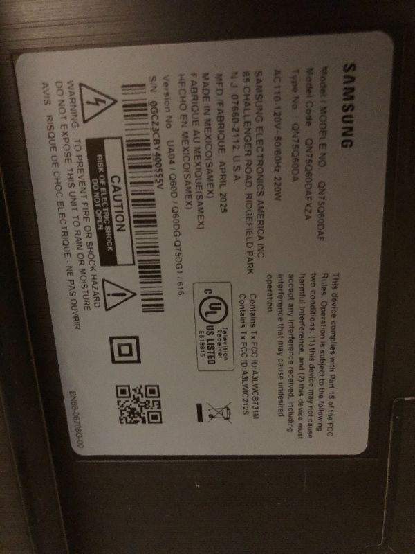 Photo 1 of Samsung 75-Inch Class QLED 4K Q60D Series Quantum HDR Smart TV w/Object Tracking Sound Lite, Motion Xcelerator, Slim Design, Gaming Hub, Alexa Built-in (QN75Q60D, 2024 Model)