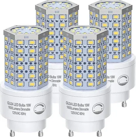 Photo 1 of GU24 LED Light Bulb Dimmable 10W,5000K Daylight,1600 Lumens(100W Equivalent),Replace CFL Twist-in 2 Prong Light Bulb (4-Pack)
