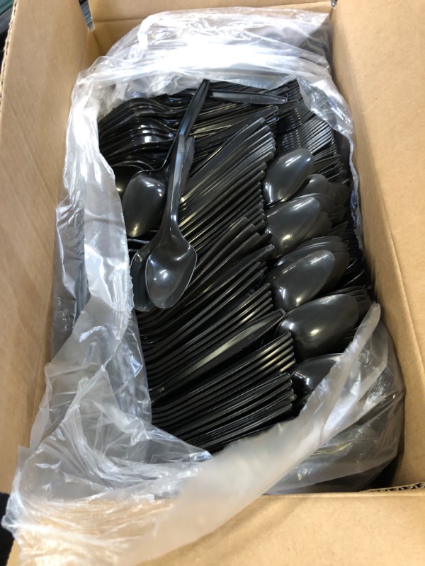 Photo 1 of 1000 Pcs Black Plastic Utensils Set - 500 Forks And 500 Teaspoons, Plastic Forks And Spoons Set - Bulk Black Cutlery Set