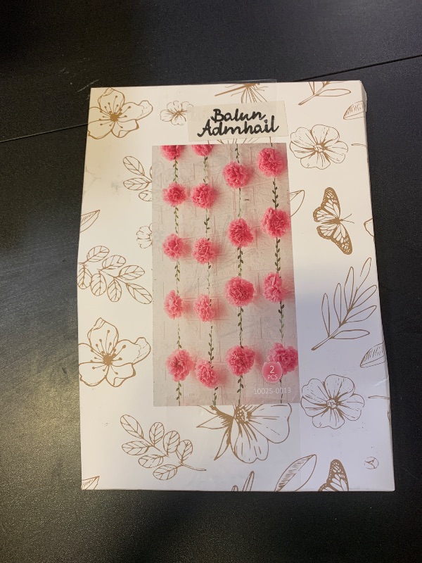 Photo 1 of 2PCS Pink Paper Flower Garland, Flower Leaves Banner Flower Pom Pom Garland Spring Hanging Paper Flower Decorations for Wall Nursery Anniversary Wedding Birthday Arch Decor (8.2ft)