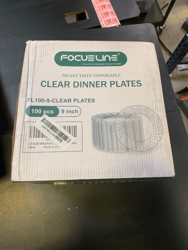 Photo 1 of FOCUSLINE 100 Count Clear Plastic Plates 9 Inch, Disposable Heavy Duty Dinner Plates- Premium Hard Plastic Plate Fancy Disposable Clear Plates for Weddings, Parties and Events