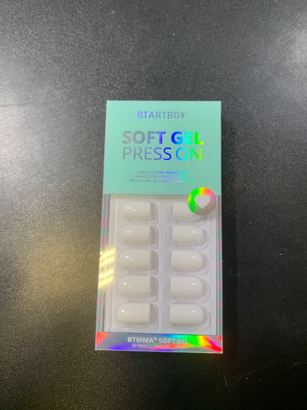 Photo 1 of BTArtbox Press On Nails Square - Pastel White Short Press On Nails with Glue for Women, Opaque Soft Gel Glue On Nails in 16 Sizes - 32 Stick On Nails Kit, Note Book