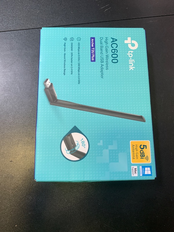 Photo 1 of TP-Link AC600 USB WiFi Adapter for PC (Archer T2U Plus)- Wireless Network Adapter for Desktop with 2.4GHz, 5GHz High Gain Dual Band 5dBi Antenna, Supports Win11/10/8.1/8/7/XP, Mac OS 10.9-10.14, Black